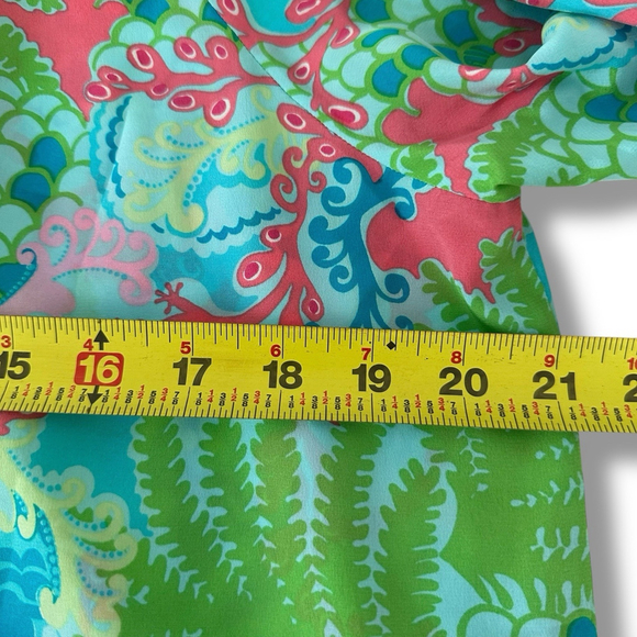 Lilly Pulitzer Elsa Silk Top Dream Team Print Pink Aqua Green Size 14 - Picture 5 of 6